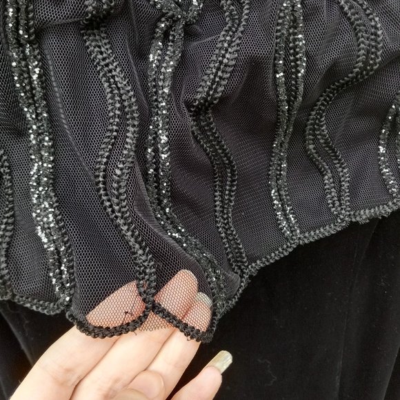 Vintage Velvet Embellished Mesh Overlay Maxi Cocktail Evening Gown 90s 80s - Picture 10 of 16